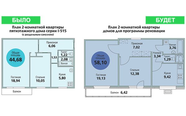 план двухкомнатной квартиры пятиэтажного дома с раздельными санузлами